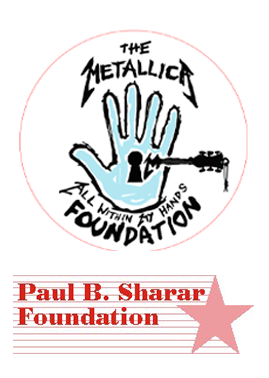 Paul B Sharar Foundation, Clinton Community College and The Metallica All Within My Hands Foundation logos